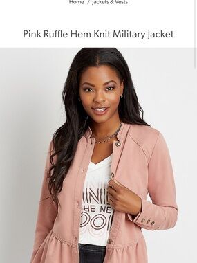 Maurices Pink Ruffle-Hem Knit Military Jacket